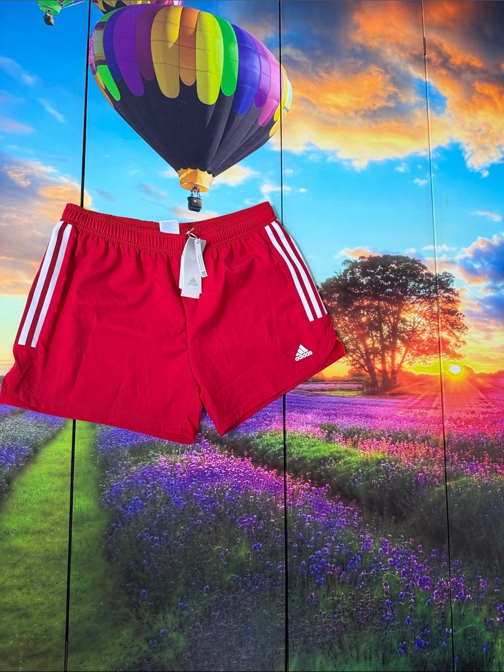 adidas Red Running Shorts with White Stripes